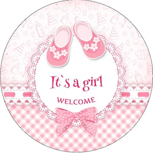 Baby Girl Baby Shower 7.5&quot; Round Cake Topper