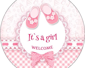 Baby Girl Baby Shower 7,5 "Runde Cake Topper