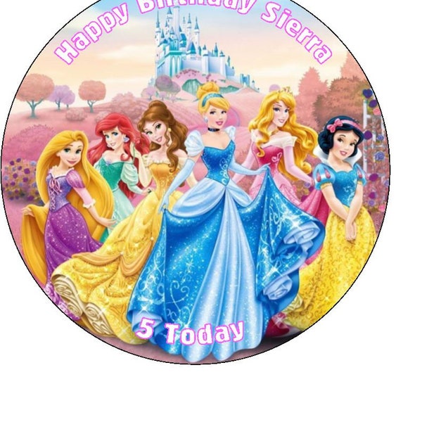 Disney Prinses gepersonaliseerde boodschap eetbare verjaardagstaart topper 7.5 "ronde