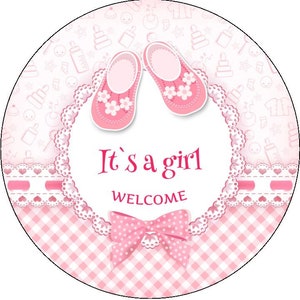 Baby Girl Edible Cake Topper: 7.5&quot; Round, Baby Shower