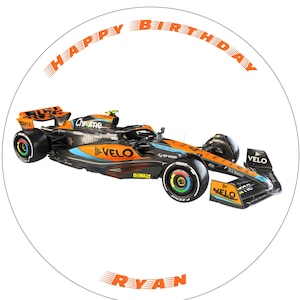 McClaren F1 topper per torta commestibile con messaggio personalizzato rotondo da 7,5 pollici