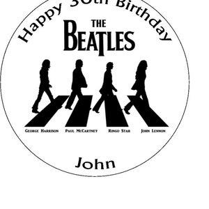 The Beatles / Abbey Road Mensaje personalizado Pastel comestible Topper 7.5" Redondo