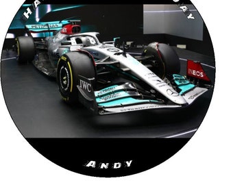 Mercedes F1 Personligt Meddelande Ätbar Tårtdekoration 18 cm Rund