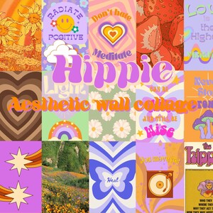 Hippie Aesthetic Wall Collage Kit |80 pcs Funky-Groovy Photo Collage Kit Aesthetic Dorm Room Decor| DIGITAL DOWNLOAD