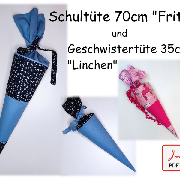 Nähanleitung Schultüte "Fritz" 70cm und Geschwistertüte "Linchen" 35cm Pdf Download