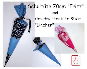 Nähanleitung Schultüte "Fritz" 70cm und Geschwistertüte "Linchen" 35cm Pdf Download