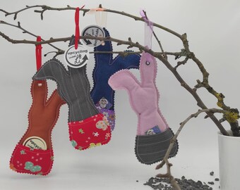 Easter bunny pendant with a pouch for small gifts, upcycled