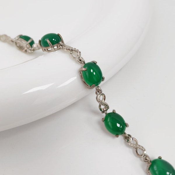 Green Jade Bracelet S925 sterling silver adjustable Bracelet Handmade Bangle Gift