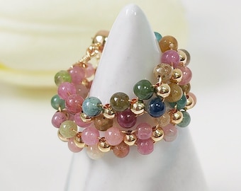 Anti Anxiety Ring Rainbow tourmaline worry ring Summer Jewelry adjustable beaded ring Back to School Gift