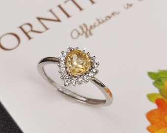 Yellow Gemstone Ring Natural Citrine Heart Love ring Promise Ring Wedding bridal gift