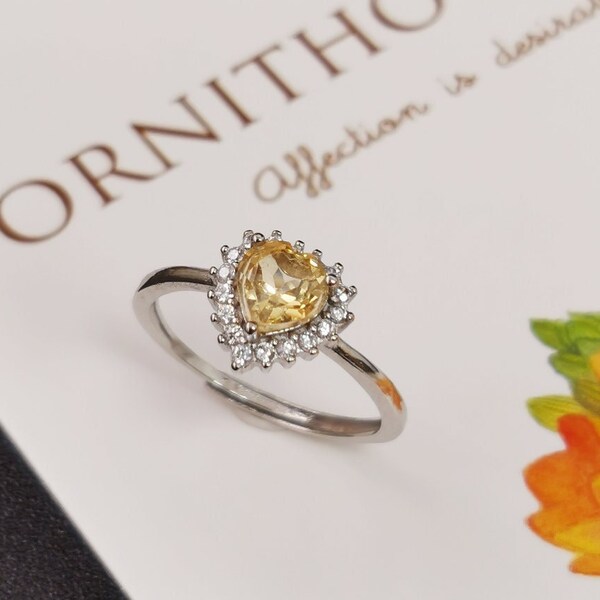 Yellow Gemstone Ring Natural Citrine Heart Love ring Promise Ring Wedding bridal gift