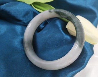 59mm Natural White & Dark Green Real Jade Bangle Vintage Gemstone Bracelet
