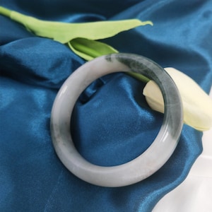 59mm Natural White & Dark Green Real Jade Bangle Vintage Gemstone Bracelet