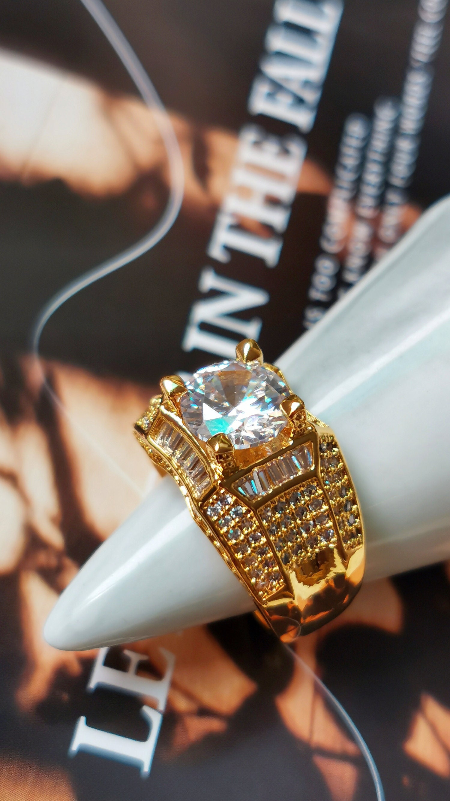 18K Gold Zircon Ring Men Ring Engagement Ring Vintage Ring