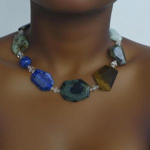 Mixed Geometric Natural Stone Necklace Labradorite Labradorite Gemstone necklaces Lapis lazuli jewelry Birthday gift for her