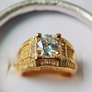 18K Gold Zircon Ring Men Ring Engagement Ring Vintage Ring CZ Diamond Rings Luxury Gift