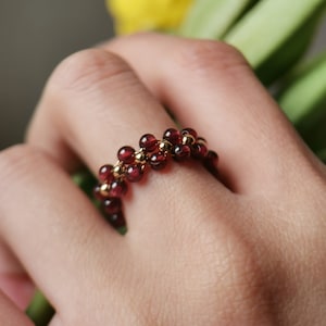 Red crystal Ring Braided Stackable Rings Natural gemstone ring Jewellry