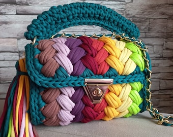 Borsa all'uncinetto, Borsa di lusso Capri, Borsa fatta a mano di lusso colorata, Borsa a tracolla, Borsa a tracolla in maglia
