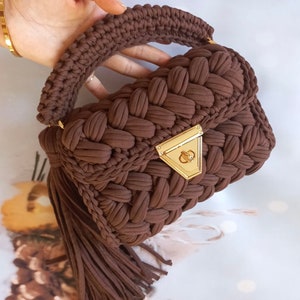 Bolso de ganchillo, bolso de hombro de punto de lujo, bolso de cadena de oro, bolso Capri, bolso cruzado tejido a mano