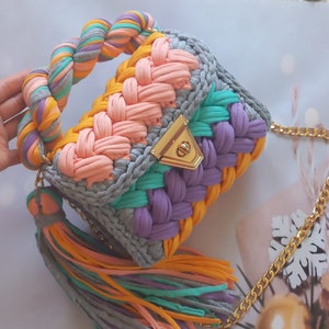 Crochet Bag,Handmade Bag,Knitted Hand Bag,Hand Woven Yarn Purse, Knit Shoulder Color Bag, Handmade Crossbody Bag for Women, Friend Gifts