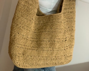 Handmade Raffia Crochet Bag: Large Woven Crossbody