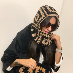 Crochet Balaclava,Crochet Hat, Granny Square Balaclava,2 Colors Crochet Balaclava, Crochet Balaclava Hat, Knitted Balaclava, Friend Gifts