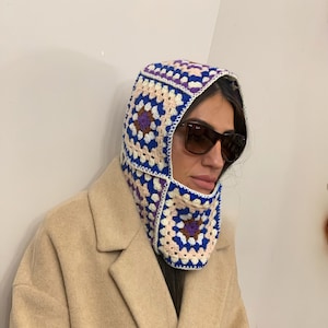 Crochet Balaclava,Crochet Hat, Granny Square Balaclava,2 Colors Crochet Balaclava, Crochet Balaclava Hat, Knitted Balaclava, Friend Gifts
