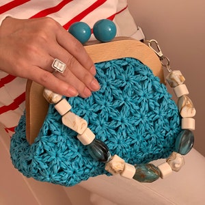Bolso de rafia, embrague de ganchillo, embrague de paja, bolso de lujo, tejido a mano, bolso hecho a mano de moda para mujer