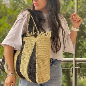 Borsa all'uncinetto, Borsa fatta a mano, Borsa in corda di carta, Borsa di grandi dimensioni,Borsa a tracolla tessuta,Borsa dal design unico