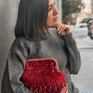 Gehäkelte Tasche, Designer Clutch Tasche, Samt Handtasche, Samt Clutch Tasche, Bunte Tasche, handgemachte Stricktasche