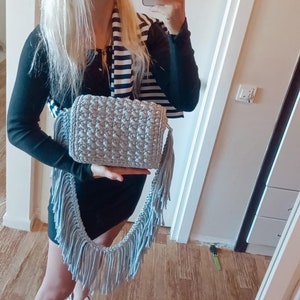 Hand Woven Crochet Crossbody Bag: Cotton Yarn Purse with Gold Chain image 4