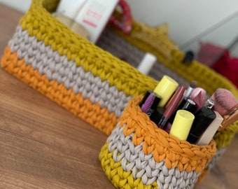 Crochet Basket Set,Handmade Basket,Makeup Basket,Storage Basket,Tshirt Yarn Basket,Cord Basket,Knit Basket,Friend Gifts