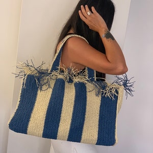 Borsa all'uncinetto, Borsa fatta a mano, Borsa in corda di carta, Borsa di grandi dimensioni,Borsa a tracolla tessuta,Borsa dal design unico