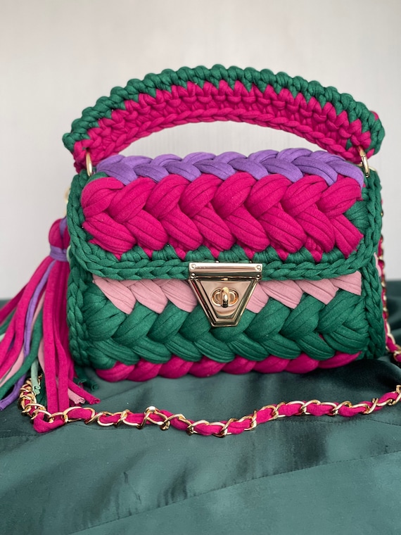 Ladies Tote Bags Cotton Rope Woven Women Design Handbag Solid Color Fashion  Casual Elegant Handmade Summer Crochet Purse