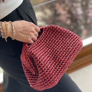 Crochet Bag,Metallic Top Handle Bag,Metallic Yarn HandbagBag,Clutch Purse,Handmade Knit Bag, Evening Bag for Women, Friend Gifts