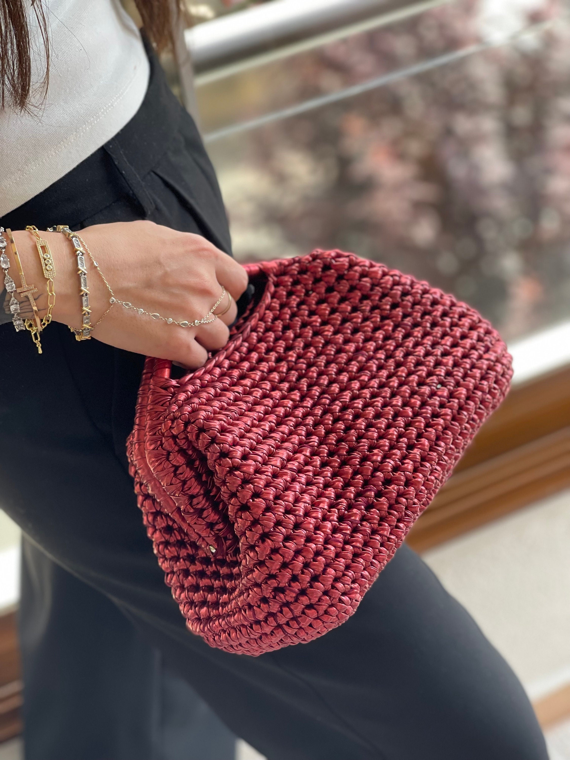 Metallic Crochet Top Handle Bag: Handmade Knit Evening Clutch - Etsy