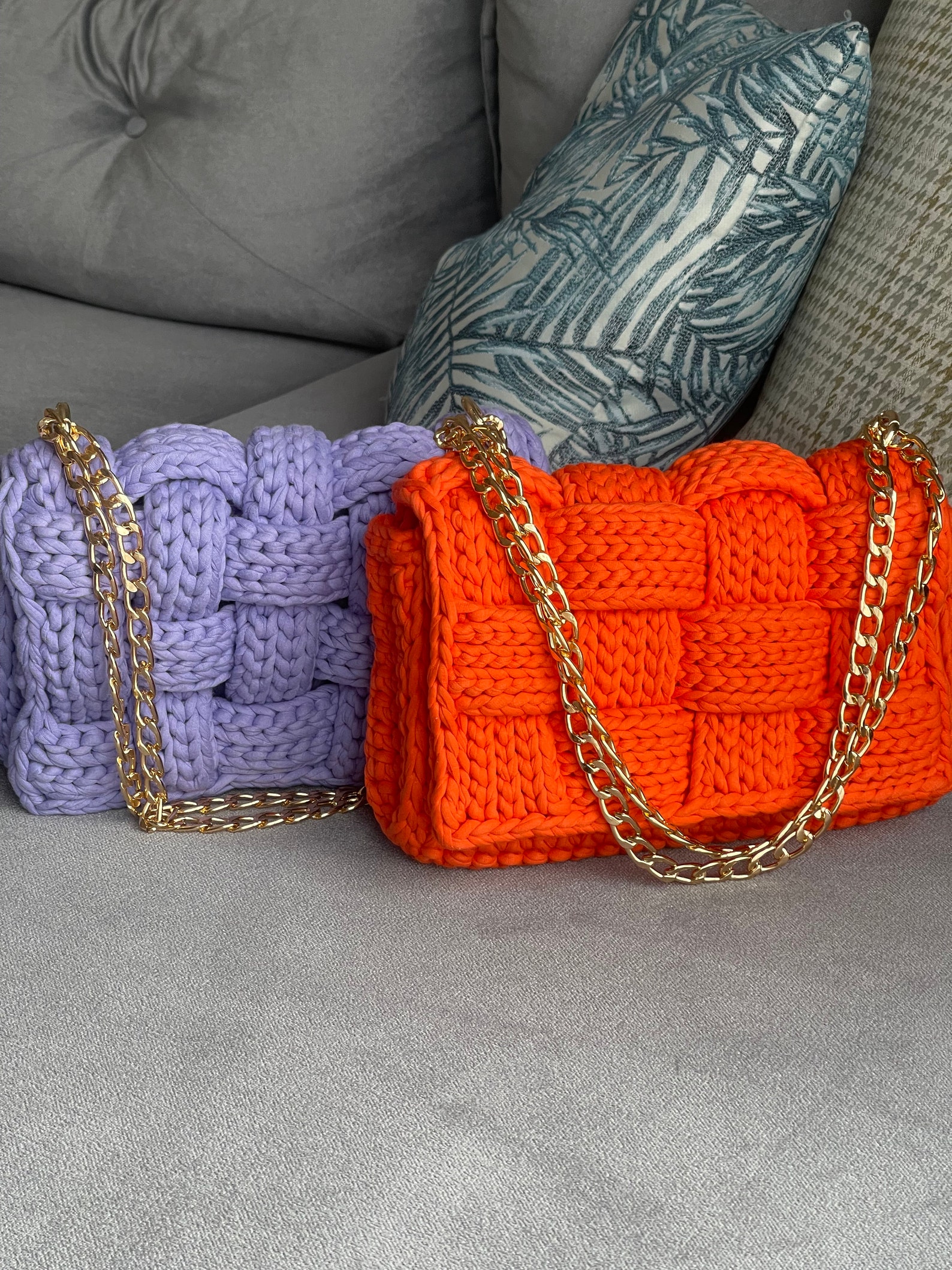 Crochet Luxury Shoulder Bag Knit Box Bag Gold Chain Capri Etsy