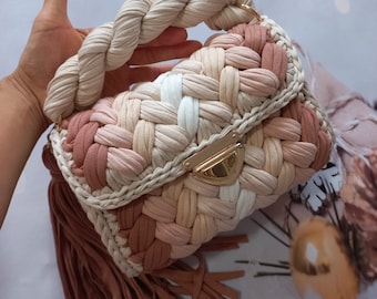 Borsa all'uncinetto, borsa fatta a mano, borse di lusso Capri, borsa in filato intrecciato a mano, borsa a tracolla in maglia