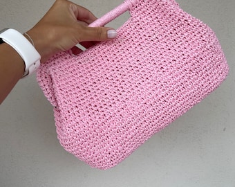 Handmade Crochet Raffia Clutch Bag: Fashion Knitted Bag
