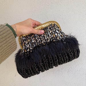Gehäkelte Clutch, Metallic Tasche, Metallic Luxus Clutch Tasche, Handarbeit, Metallic gewebte Hochzeitstasche, Abendtasche für Frauen