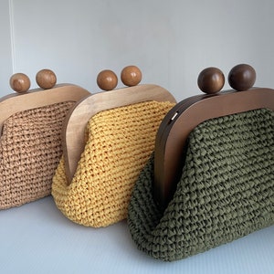 Crochet Bag, Raffia Paper Yarn Clutch, Handmade Luxury Bags, Small Vintage Handbags, Knitted Handmade Bags for Women,Friend for Gift