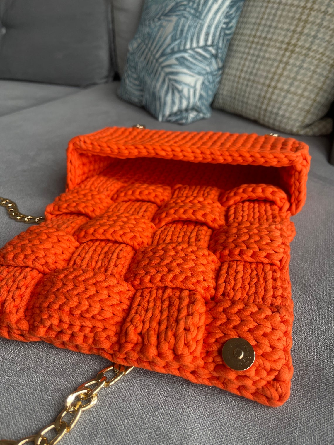 Crochet Luxury Shoulder Bag Knit Box Bag Gold Chain Capri Etsy