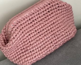 Handmade Crochet Clutch Bag: Leather Look Yarn Purse