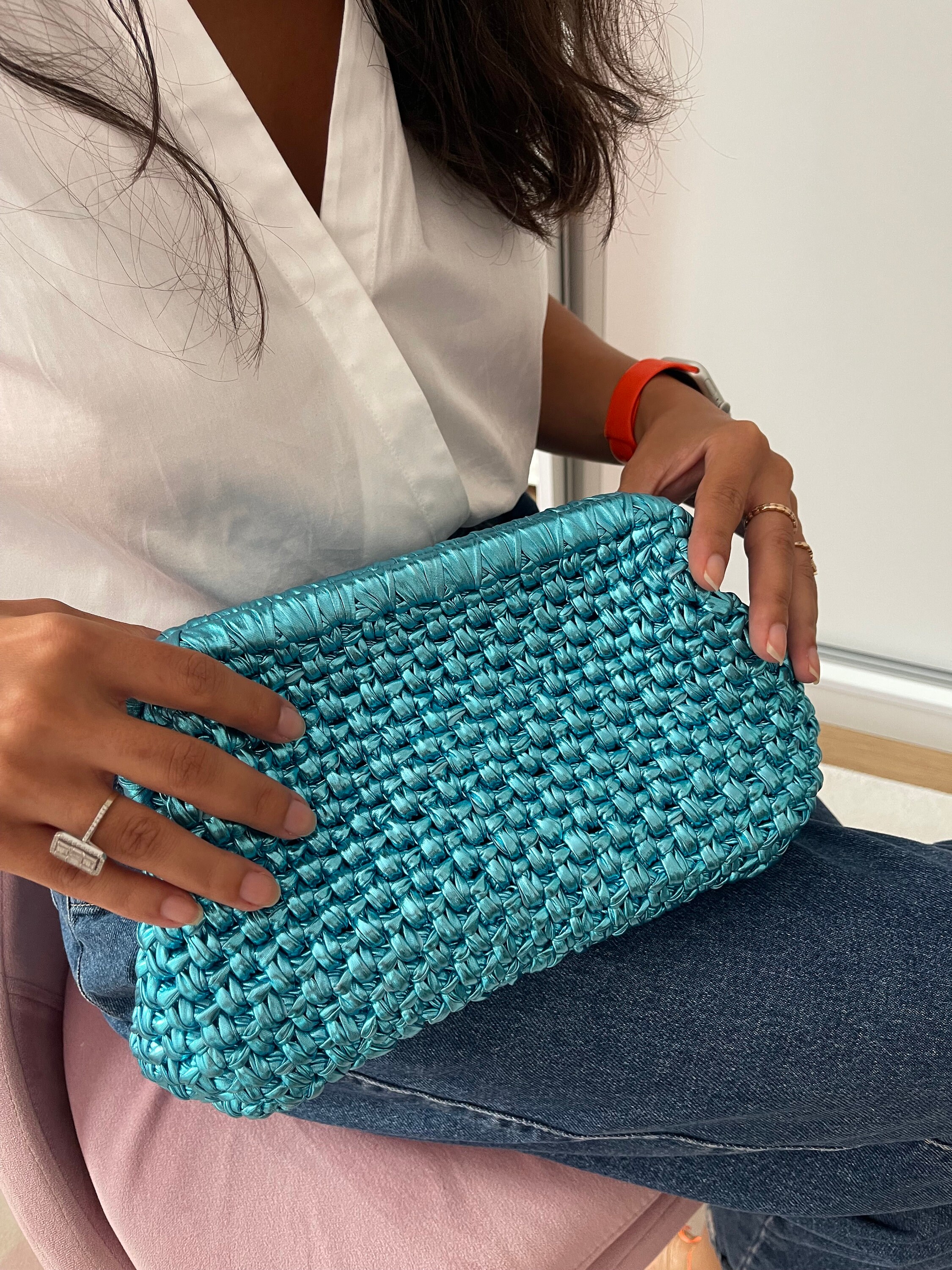 Crochet Clutch Bag,shiny Bag,metallic Yarn Bag, Mini Clutch