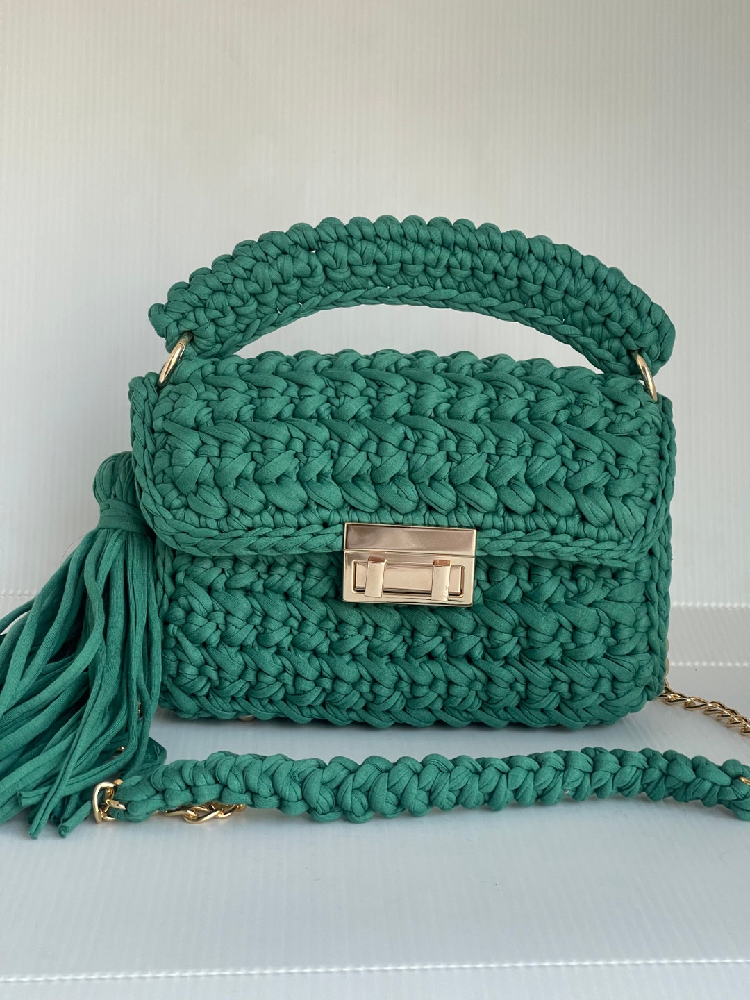 Crochet Handbags, Capri Luxury Bag, Shoulder Bag , Cotton Yarn ...