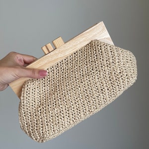 Borsa di rafia, borsa della frizione di paglia, borsa di paglia, borsa tessuta a mano, borsa all'uncinetto di lusso