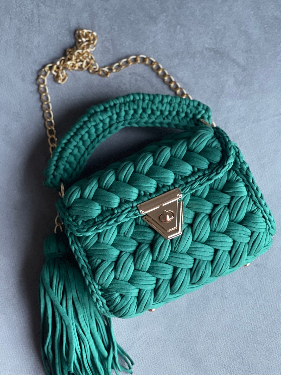 Crochet Bag, Capri Luxury Bag,hand Woven Crossbody Bag, Gold Chain ...