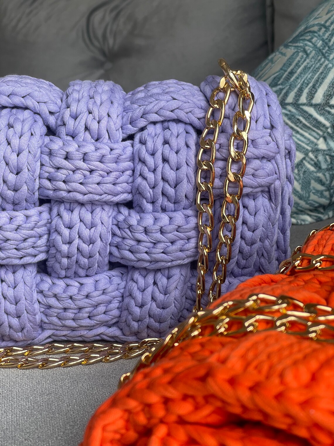 Crochet Luxury Shoulder Bag Knit Box Bag Gold Chain Capri Etsy