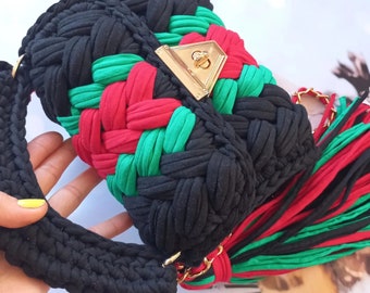 Bolso de ganchillo, bolso hecho a mano, bolsos de lujo Capri, bolso de hilo tejido a mano, bolso de color de hombro de punto