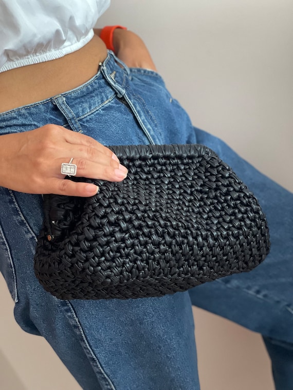Beach Clutch Purses, Knitted Clutch Bag, Woven Crochet Handbags